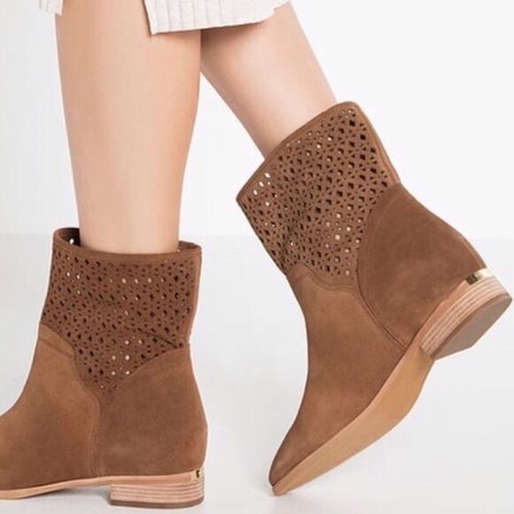 MICHAEL Michael Kors Sunny Neutral Suede Leather Laser Cut Pull On Bootie Boots - Picture 12 of 12